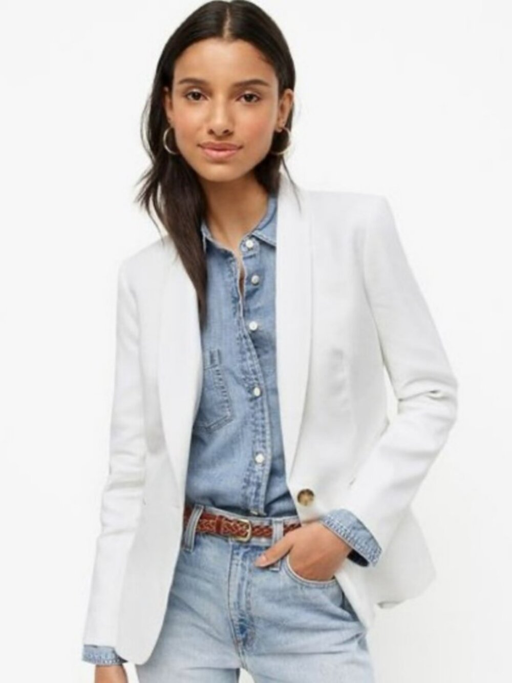 J Crew Long Sleeve Unstructured Long Parke Airy Linen Blazer/Jacket in White NWT